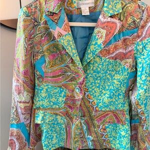 100% silk turquoise and pink patterned blazer